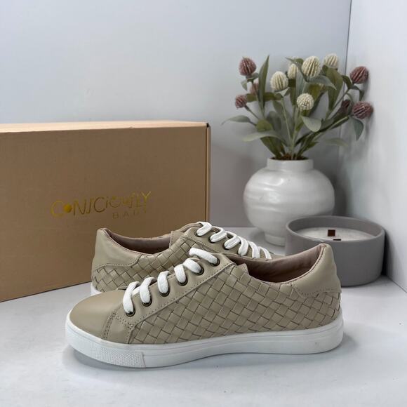 Consciously Baby Leather Woven Sneaker Lace Up Shoes Bone Women's 6 NWB - Picture 6 of 10